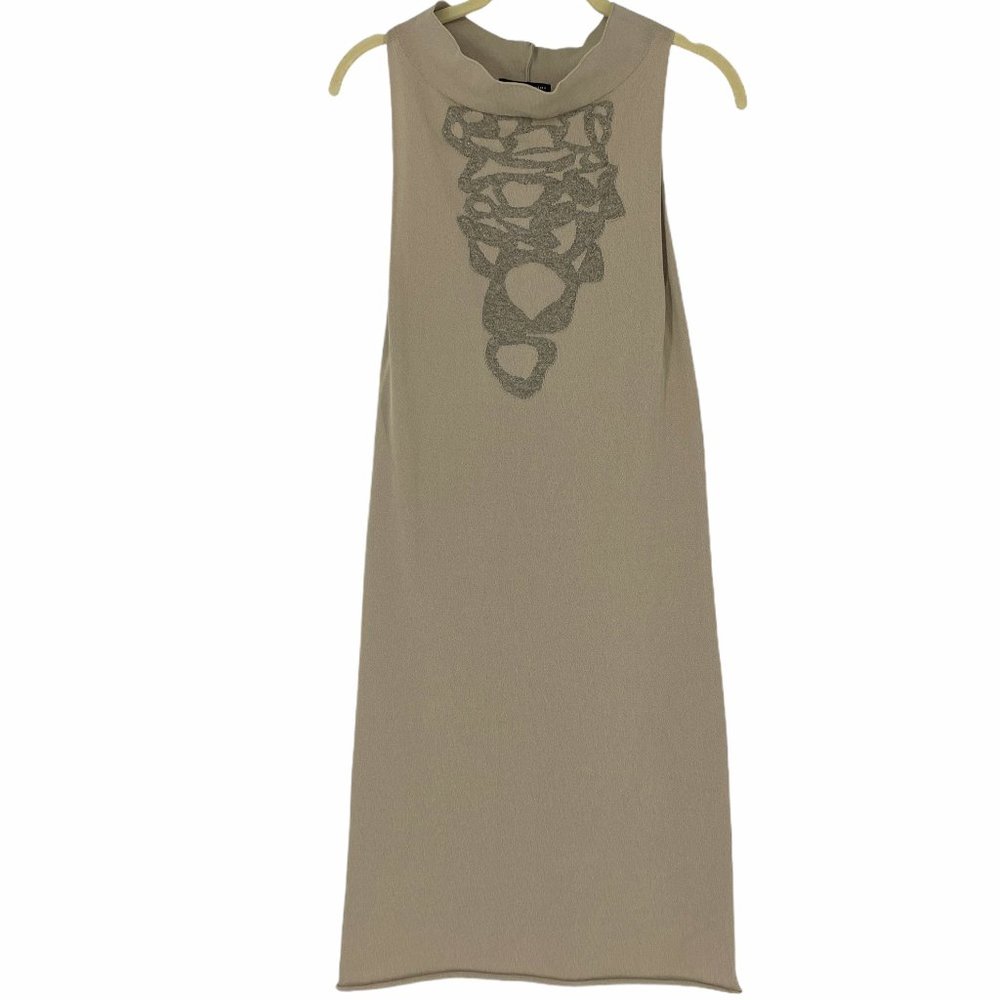 Sarah Pacini Creme bodycon high neck mini dress